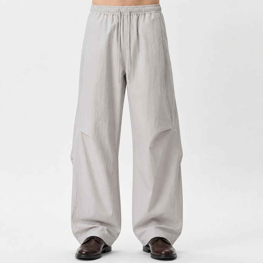 Gustav | Mens Trousers Lightweight Pleated Wide Leg Casual Pants, Beige Gray