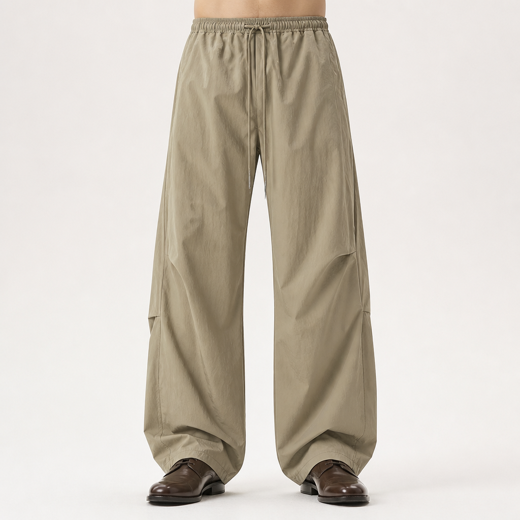 Gustav | Mens Trousers Lightweight Pleated Wide Leg Casual Pants, Khaki