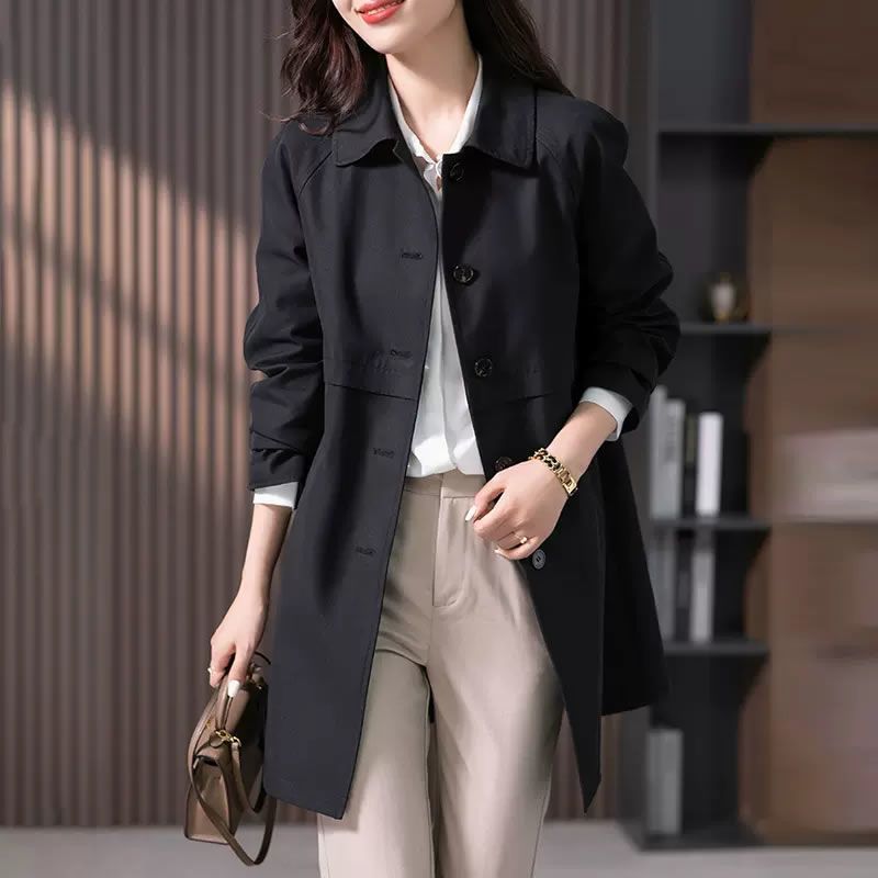 Halle | Womens Belted Mid Length Trench Coat - Black