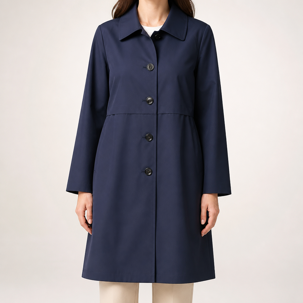 Halle | Womens Trench Coat Belted Mid Length Ladies Coat, Navy Blue
