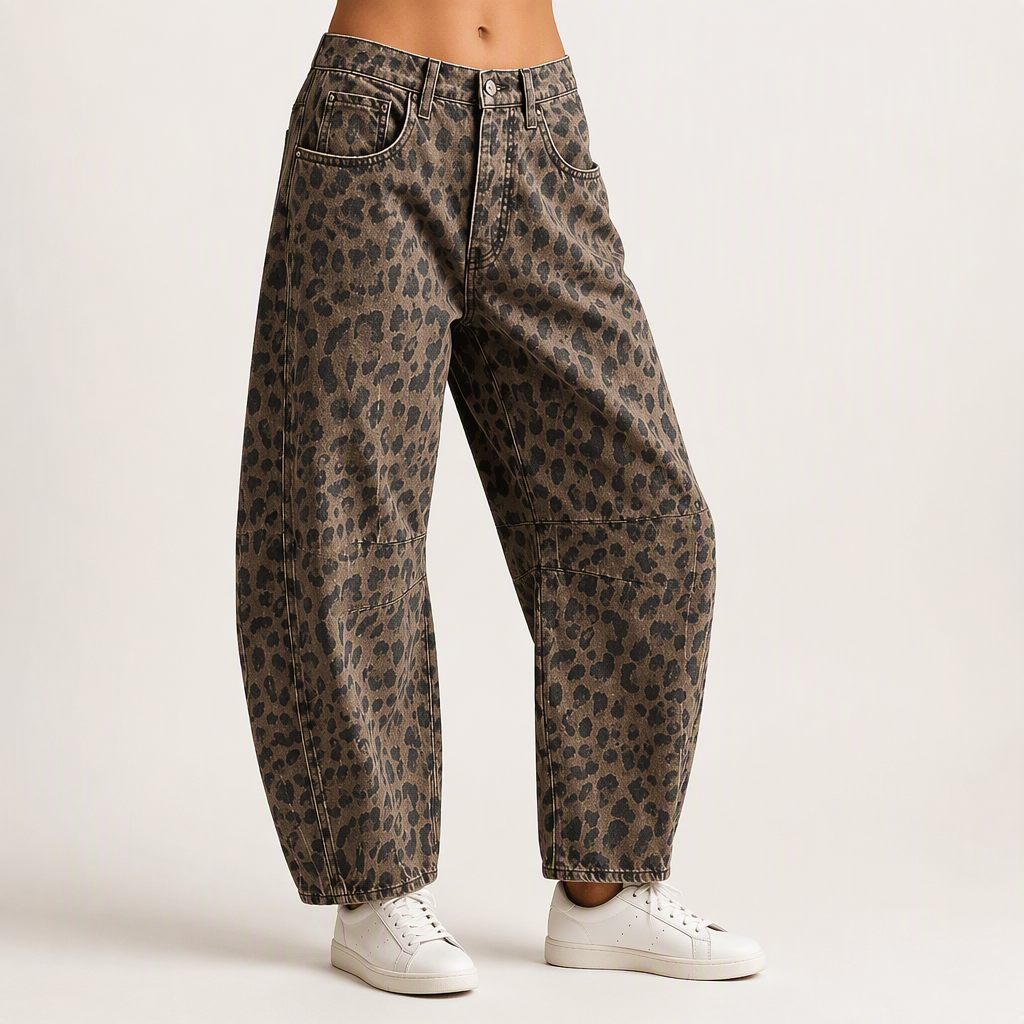 Halle | Womens Straight Leg Jeans Leopard Print High Waisted Denim, Leopard