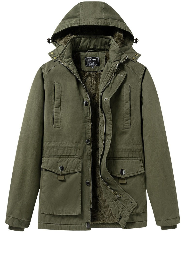 Harlan | Mens Fleece Lined Hooded Winter Work Jacket - Army Green