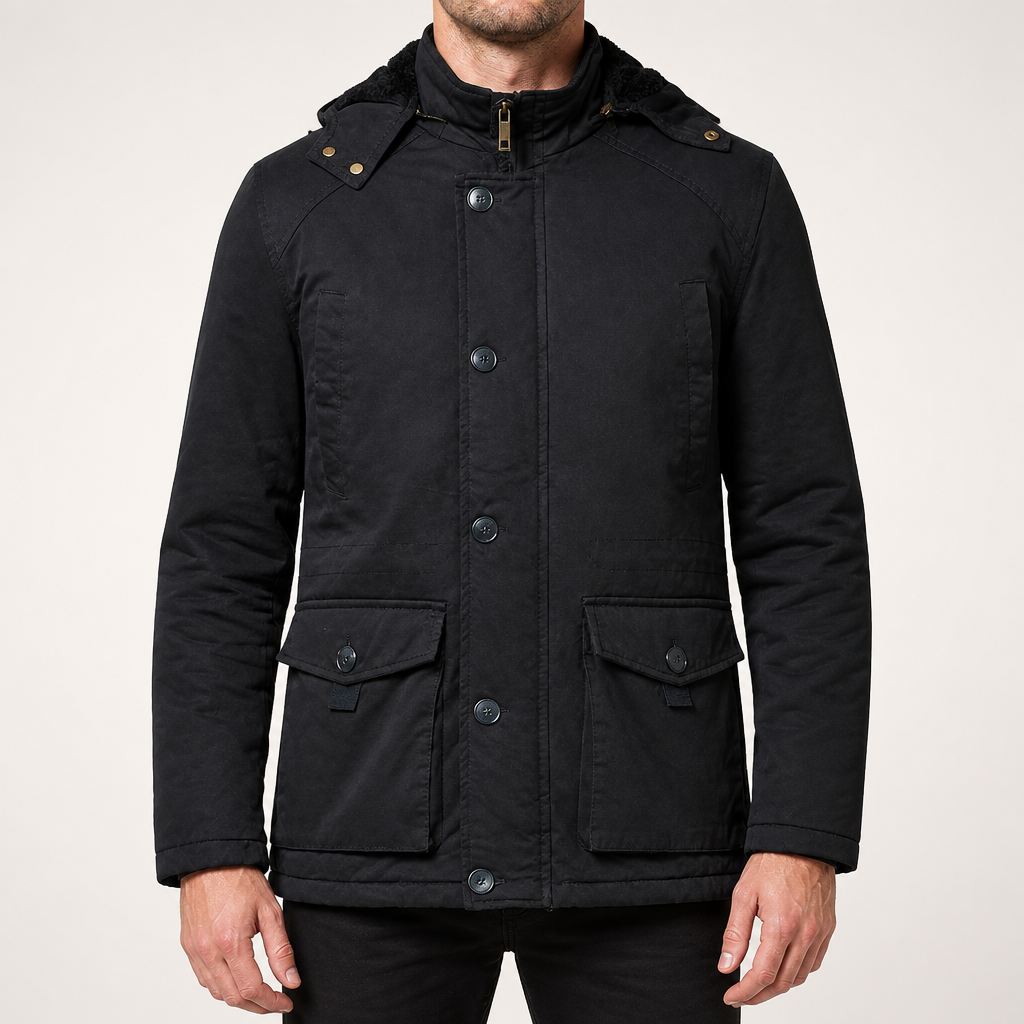 Harlan | Mens Fleece Lined Hooded Winter Work Jacket, Black
