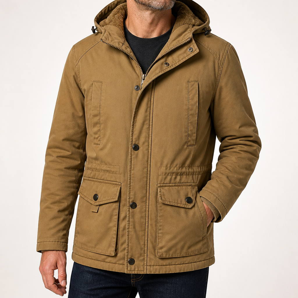 Harlan | Mens Fleece Lined Hooded Winter Work Jacket, Khaki