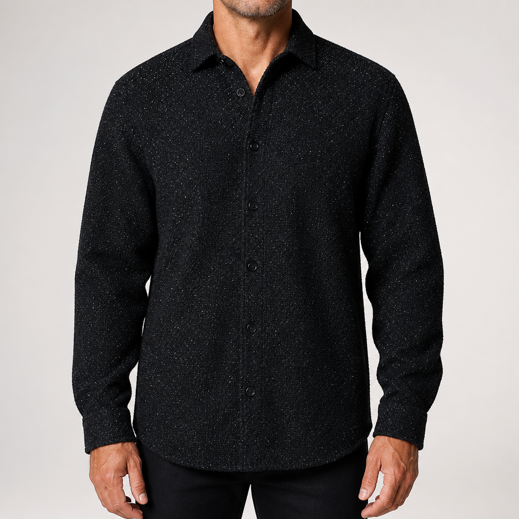 Harlan | Mens Casual Loose Fashion Long Sleeve Shirt, Black Suit