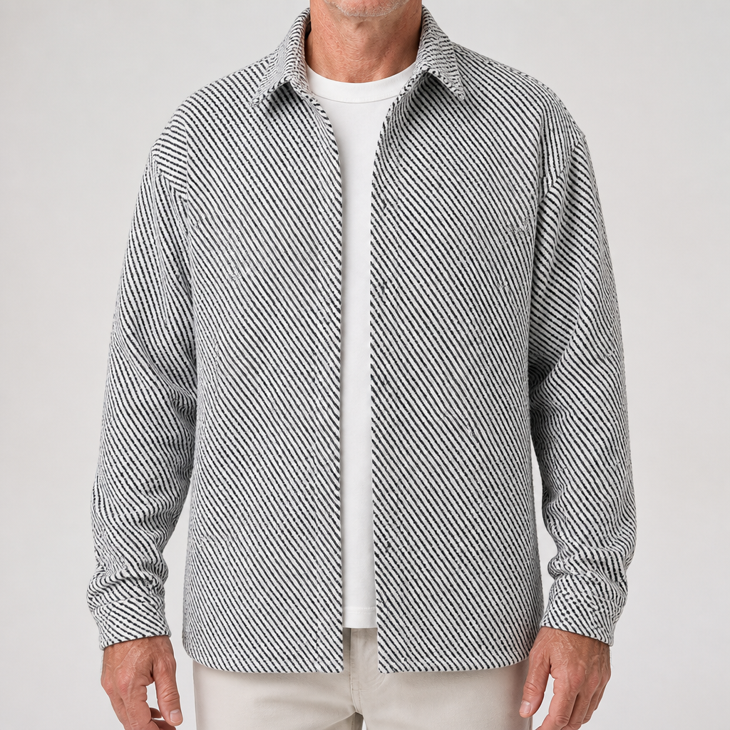 Harlan | Mens Casual Loose Fashion Long Sleeve Shirt, White And Grey Pants