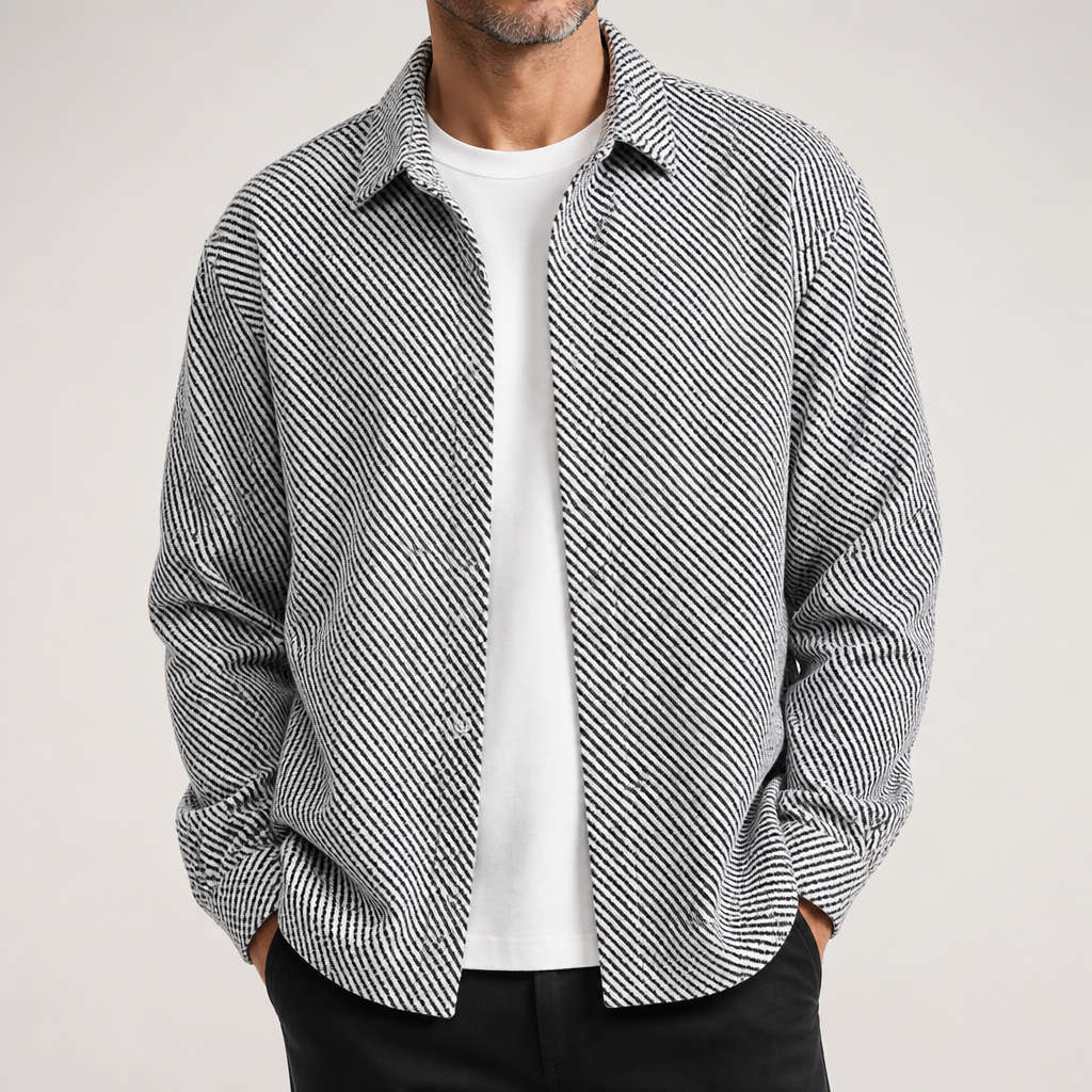 Harlan | Mens Casual Loose Fashion Long Sleeve Shirt, White And Grey Top