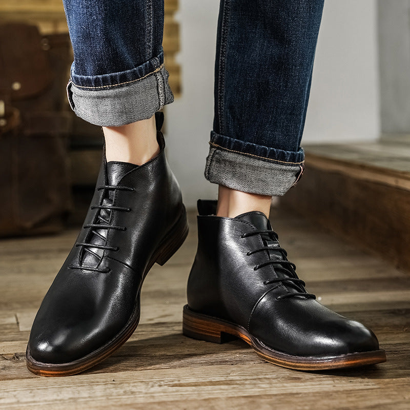Harlow | Mens Retro Lace Up Leather Ankle Boots - Black