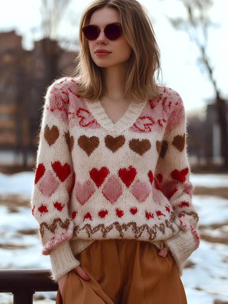 Harriet | Womens Heart Print Loose Round Neck Sweatshirt - 3