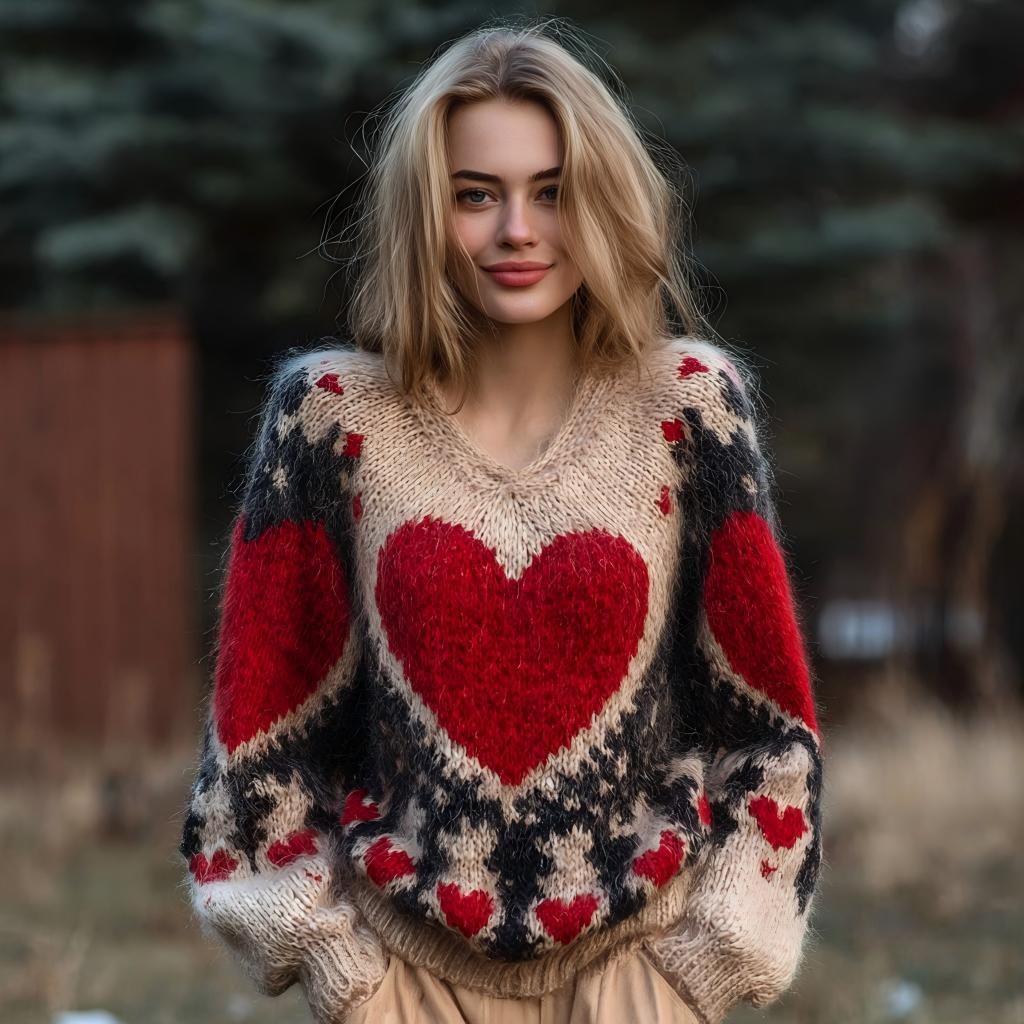 Harriet | Womens Heart Print Loose Round Neck Sweatshirt - 7