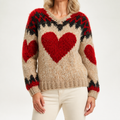 Harriet | Womens Heart Print Loose Round Neck Pullover Sweatshirt, Multi