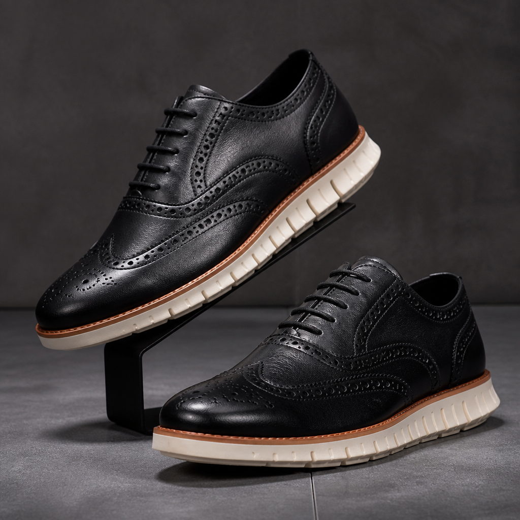 Harrison Leather Brogue Sneakers in Black