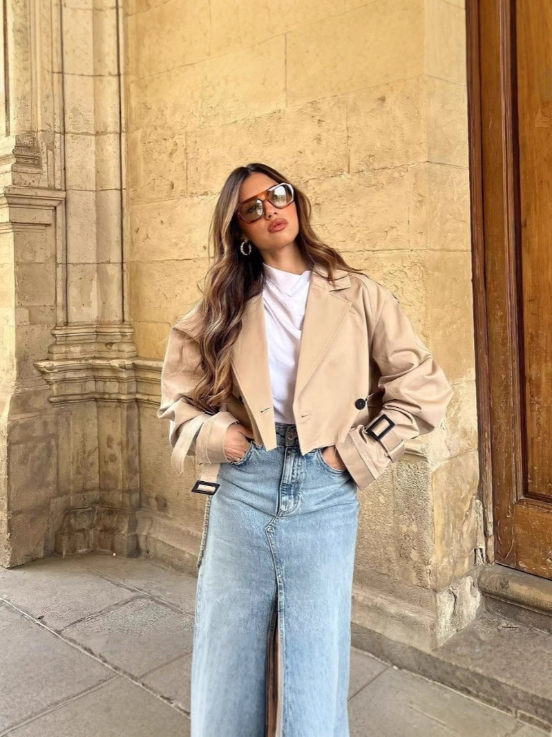 Hattie | Womens Cropped Belted Trench Coat