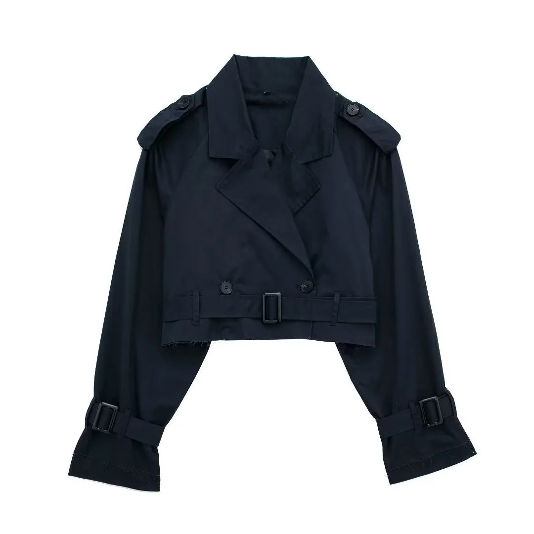 Hattie | Womens Cropped Belted Trench Coat, Black