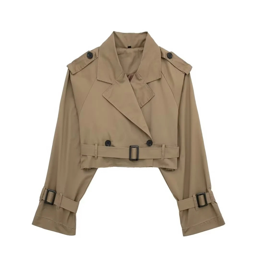 Hattie | Womens Cropped Belted Trench Coat, Dark Brown