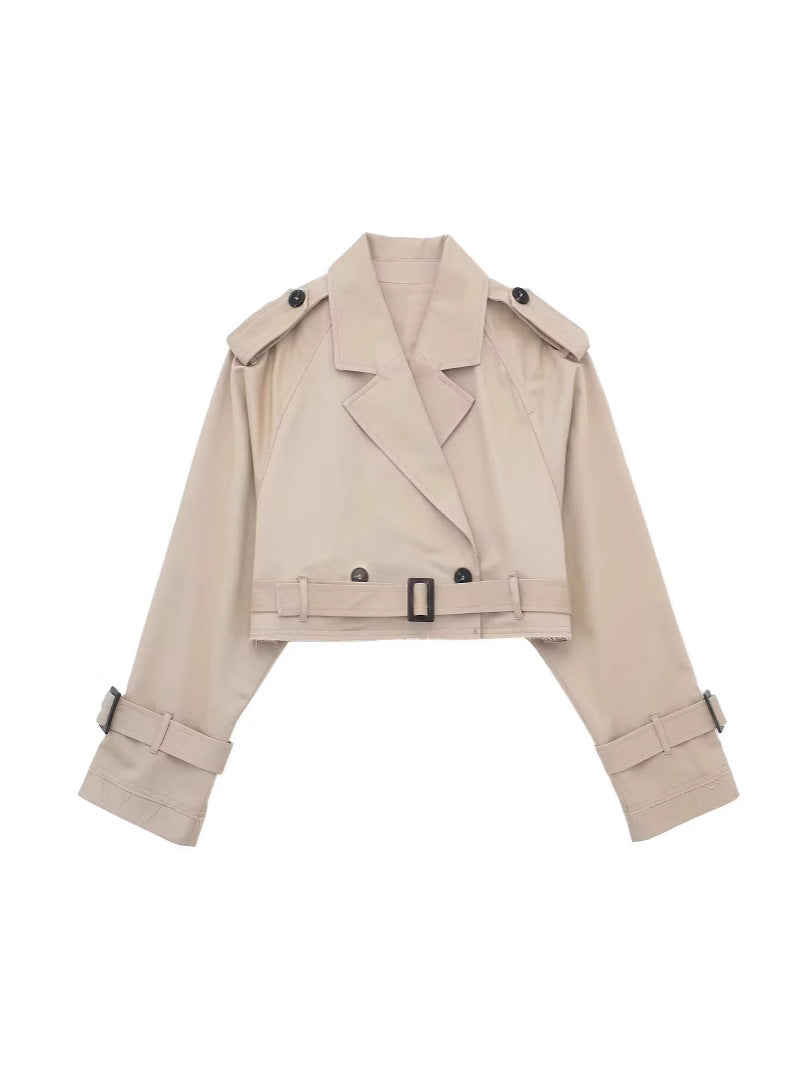 Hattie | Womens Cropped Belted Trench Coat, Khaki
