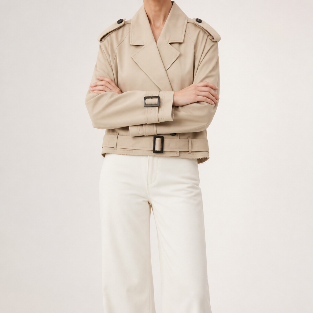 Hattie | Womens Cropped Belted Trench Coat, Khaki