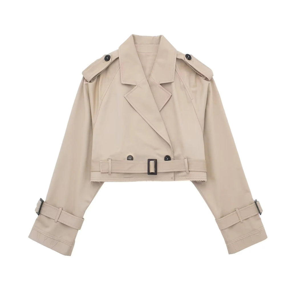 Hattie | Womens Cropped Belted Trench Coat, Khaki