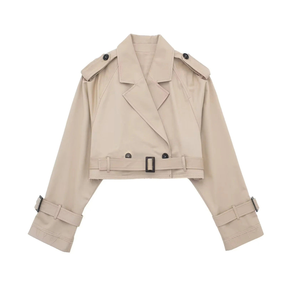 Hattie | Womens Cropped Belted Trench Coat, Khaki