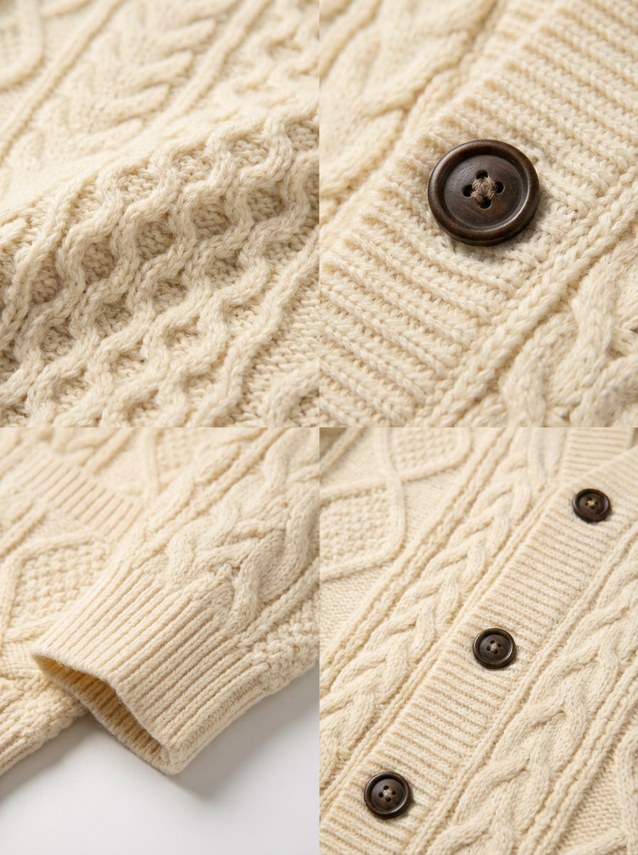 Hazel | Womens Cable Knit Wool Blend Cardigan, Cream White