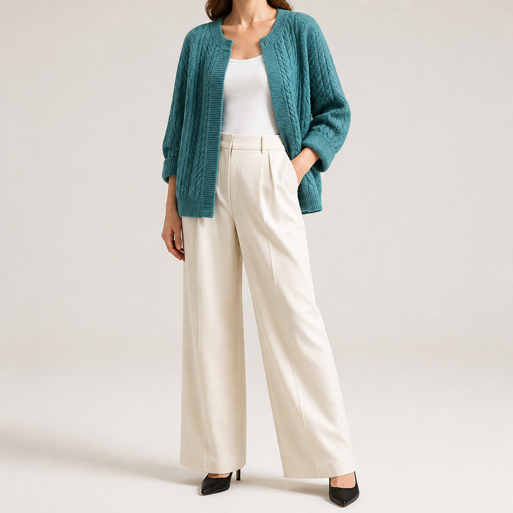 Hazel | Womens Cable Knit Wool Blend Chunky Cardigan, Peacock Blue