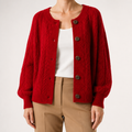 Hazel | Womens Cable Knit Wool Blend Chunky Cardigan, Red