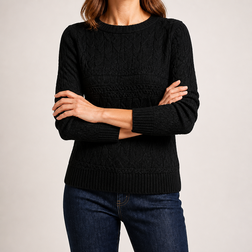 Hazel | Womens Wool Knitted Warm Cosy Winter Jumper Top, Black