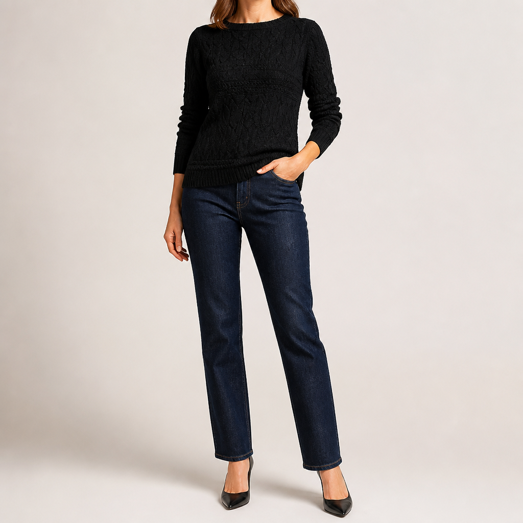 Hazel | Womens Wool Knitted Warm Cosy Winter Jumper Top, Black