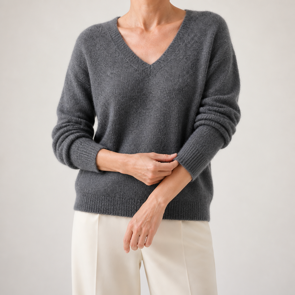 Hazel | Womens Wool Knitted Warm Cosy Winter Jumper Top, Dark Grey