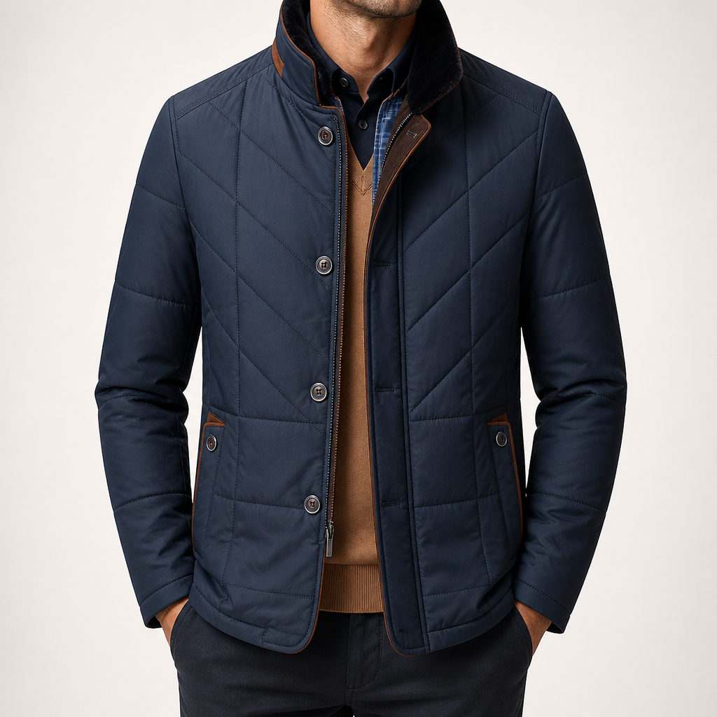 Hector | Mens Fleece Lined Fur Collar Winter Soft Shell Jacket, Navy Blue