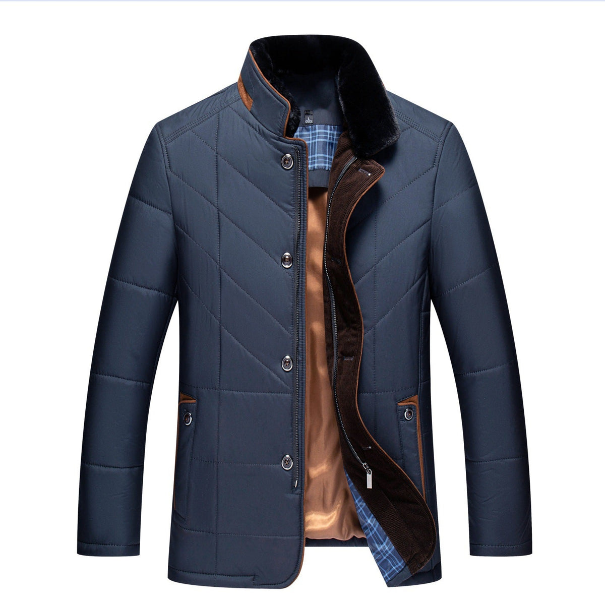 Hector | Mens Fleece Lined Fur Collar Winter Jacket, Navy Blue