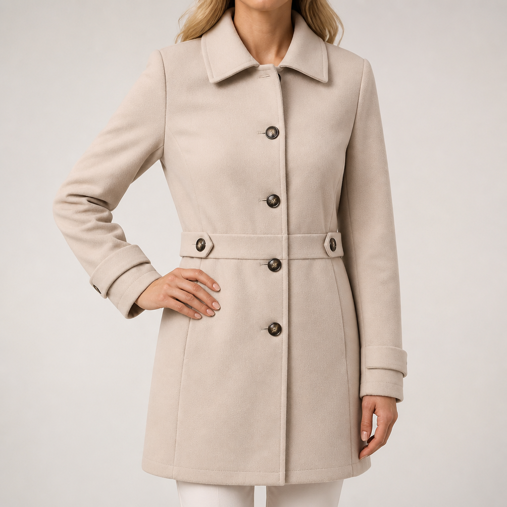 Helena | Womens Slim Fit Button Front Winter Coat, Apricot