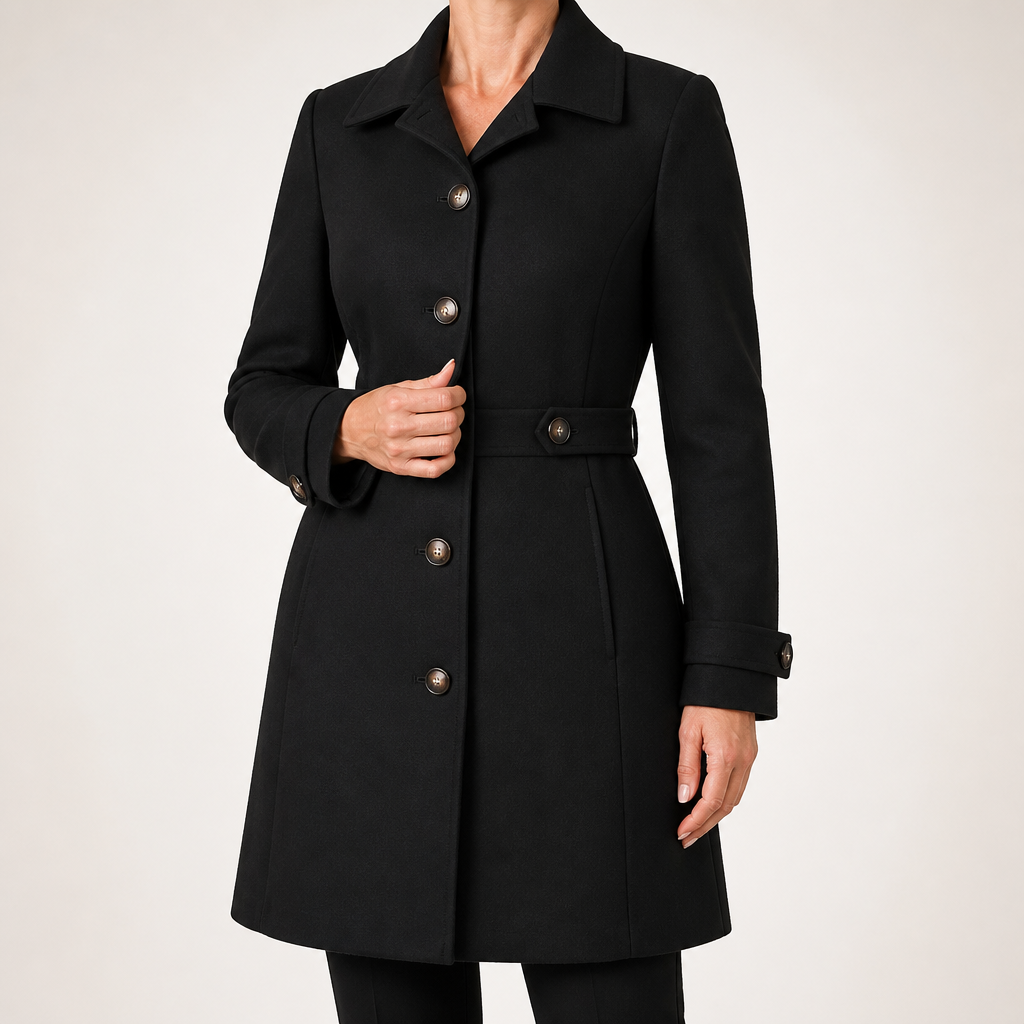 Helena | Womens Slim Fit Button Front Winter Coat, Black
