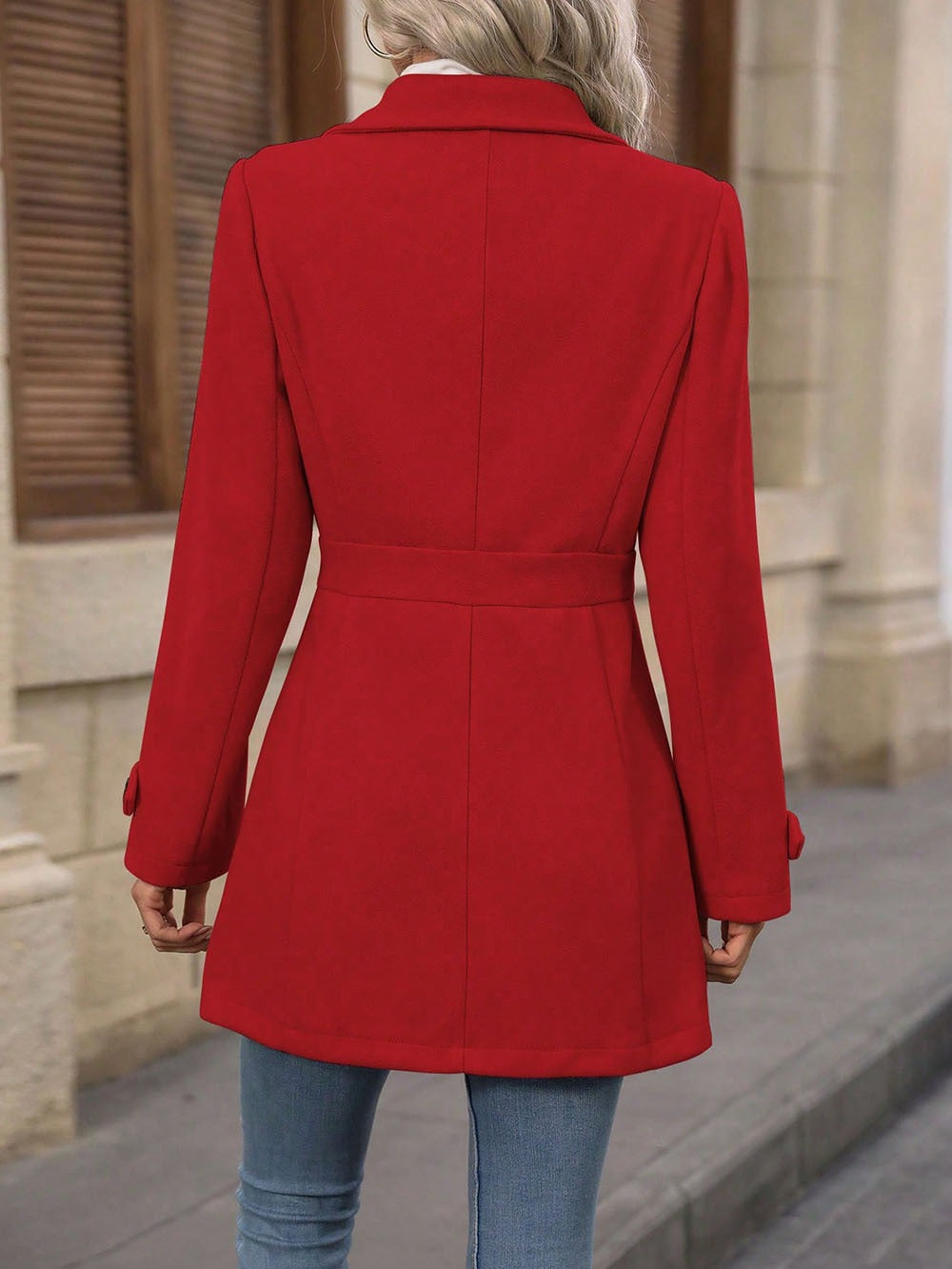Helena | Womens Slim Fit Button Front Winter Coat, Red