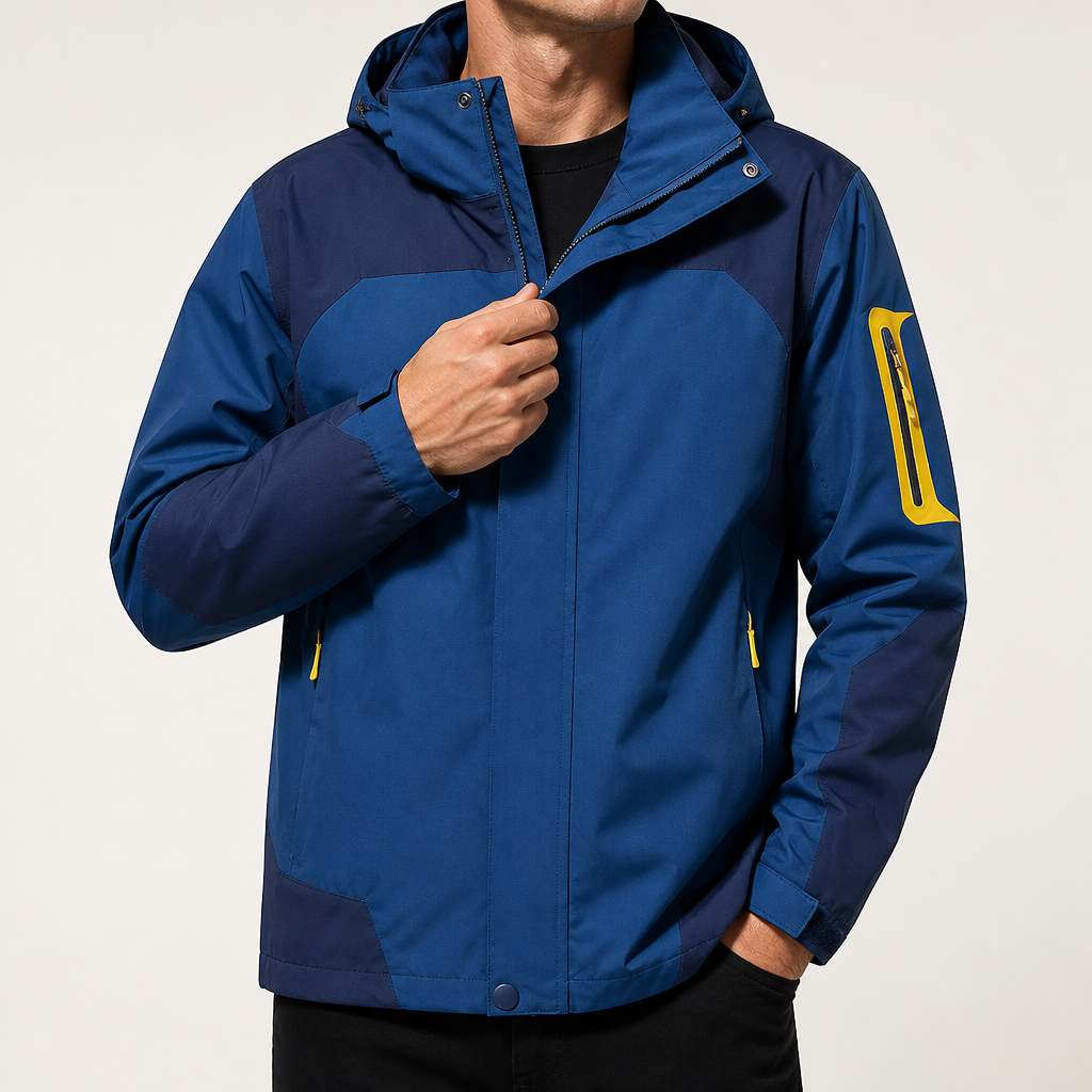 Hendrick | Mens Waterproof Jacket Windproof Lightweight Hooded Rain Jacket, Denim Blue