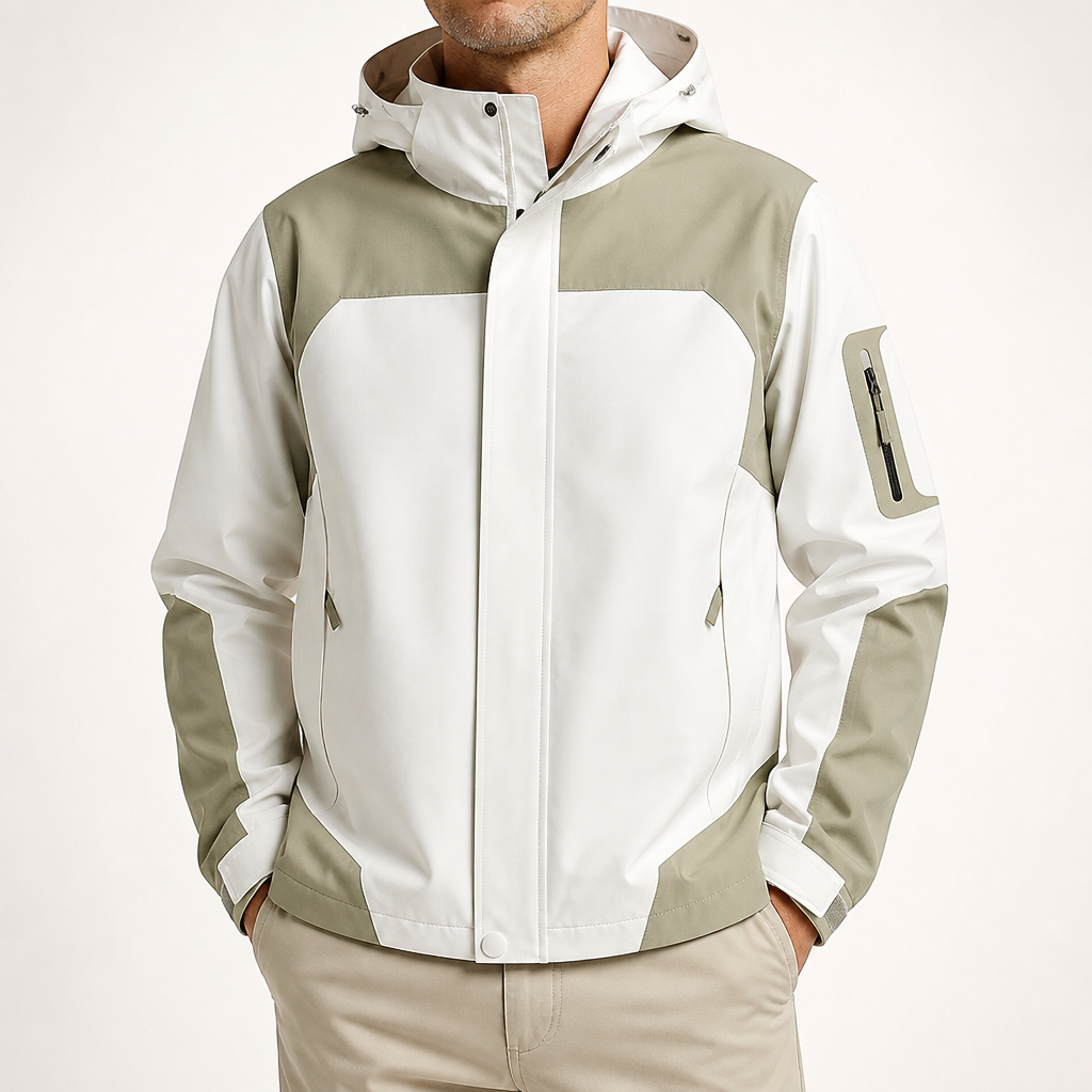 Hendrick | Mens Waterproof Jacket Windproof Lightweight Hooded Rain Jacket, Green White