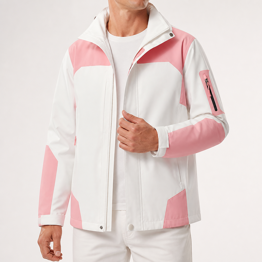 Hendrick | Mens Waterproof Jacket Windproof Lightweight Hooded Rain Jacket, Pink White