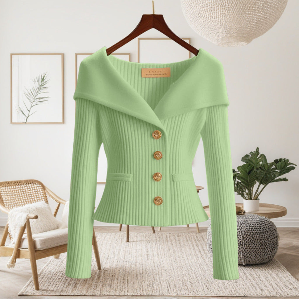 Henrietta | Womens Tweed Knit Cardigan Fitted Waist Jacket - 2