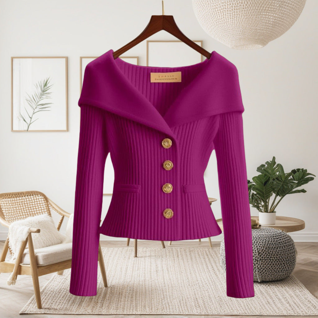 Henrietta | Womens Tweed Knit Cardigan Fitted Waist Jacket - 4