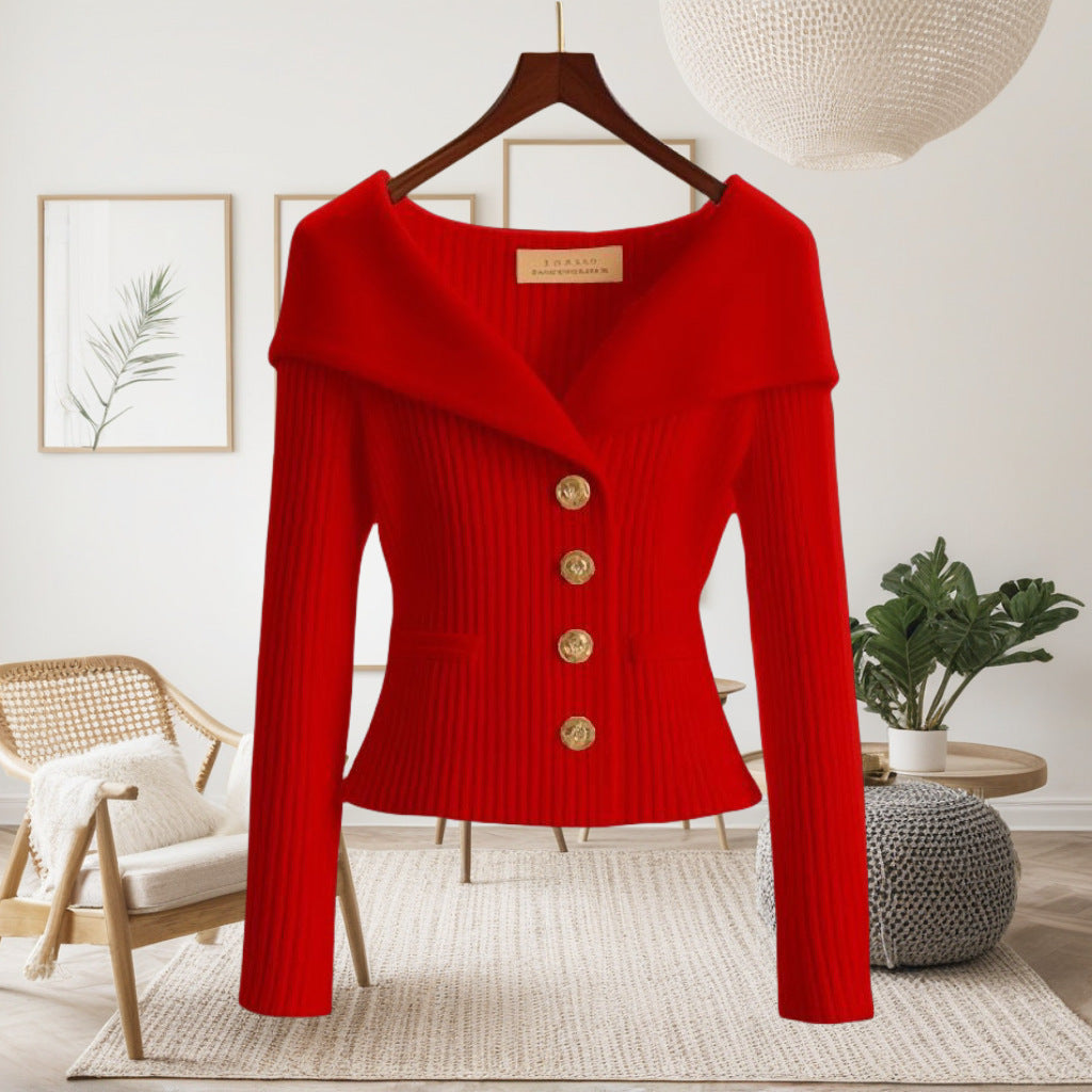 Henrietta | Womens Tweed Knit Cardigan Fitted Waist Jacket - 7