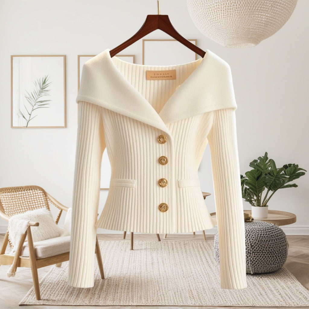 Henrietta | Womens Tweed Knit Cardigan Fitted Waist Jacket - 8