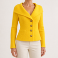 Henrietta | Womens Tweed Knit Fitted Waist Jacket Cardigan, Yellow