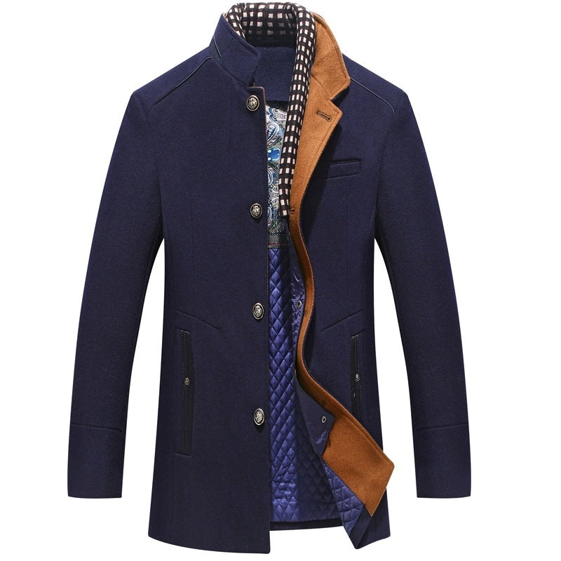 Hollis | Mens Wool Blend Scarf Collar Winter Coat, Navy Blue