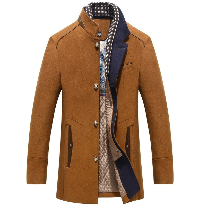 Hollis | Mens Wool Blend Scarf Collar Winter Coat, Yellow