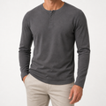 Holt | Mens Henley Long Sleeve Vintage Fitted Cotton Top, Dark Grey