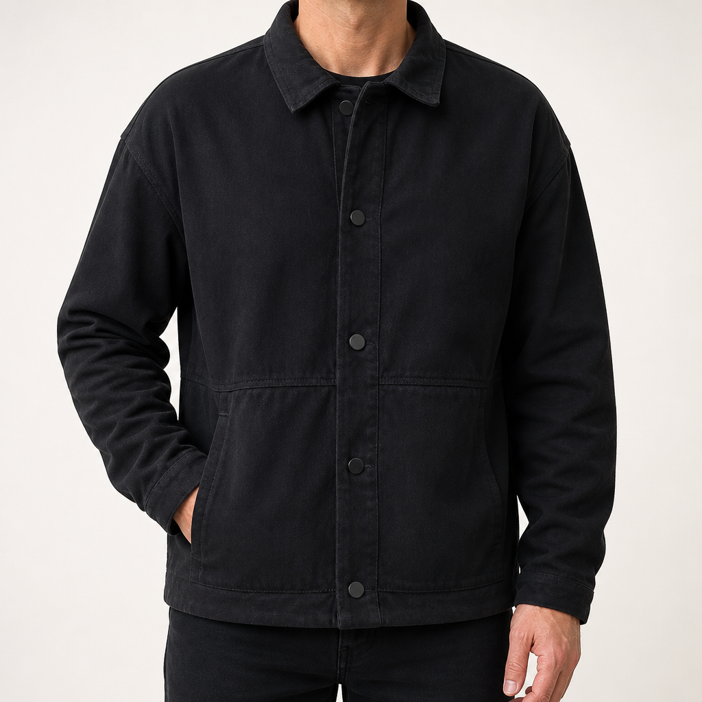 Hugo | Mens Black Denim Workwear Overshirt Autumn Winter Jacket, Black