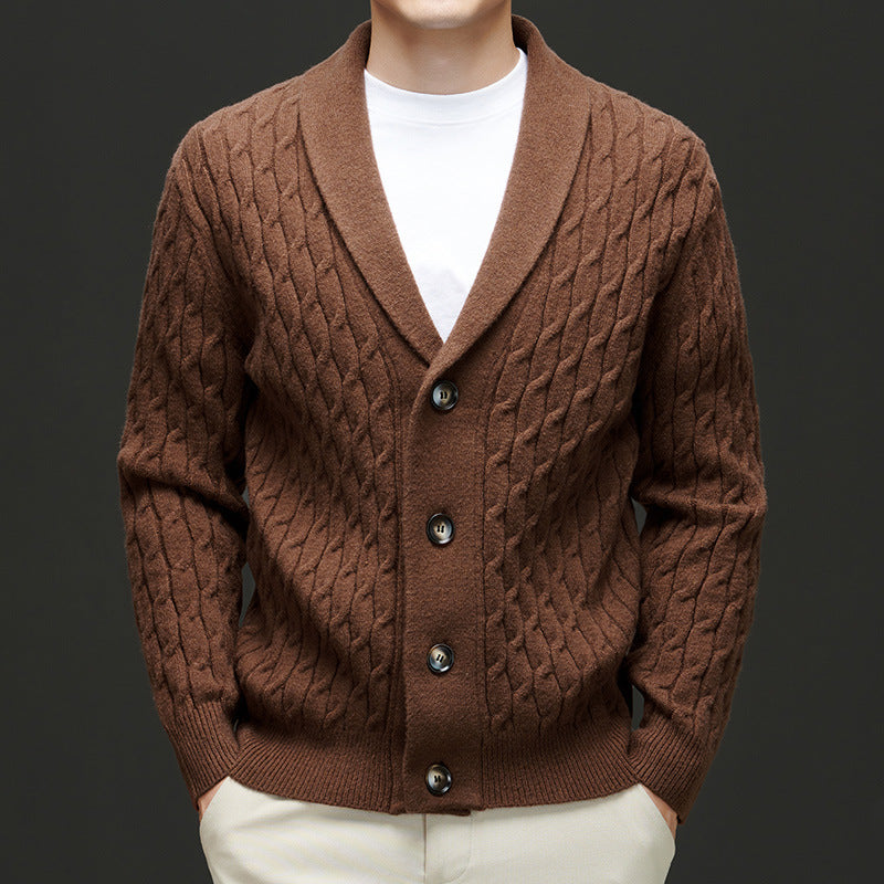 Ignatius | Mens Wool Blend Cardigan Thick Knit Coat Jumper - 2