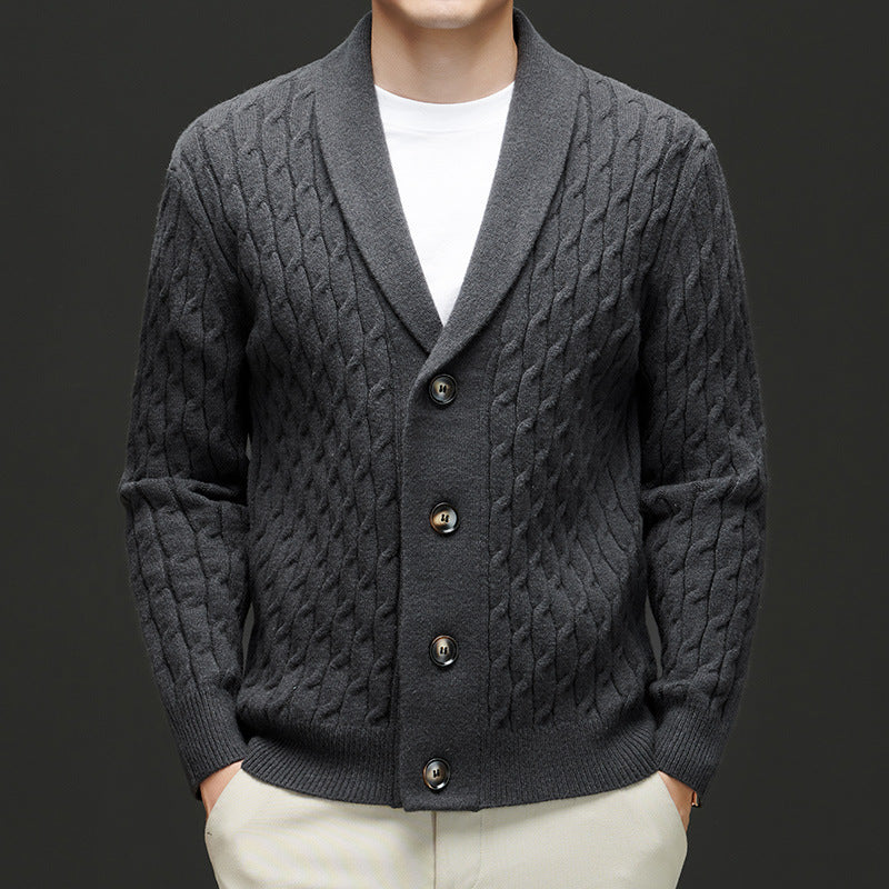 Ignatius | Mens Wool Blend Cardigan Thick Knit Coat Jumper - 4