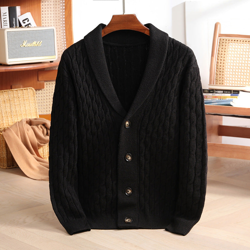 Ignatius | Mens Wool Blend Cardigan Thick Knit Coat Jumper - 6