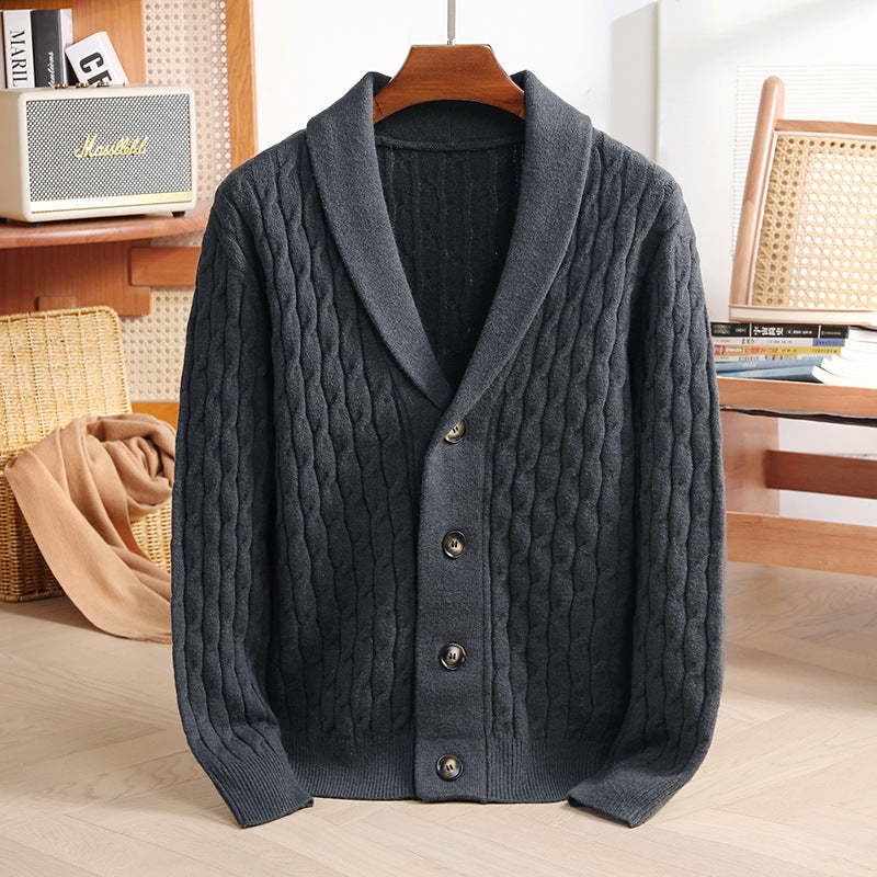 Ignatius | Mens Wool Blend Cardigan Thick Knit Coat Jumper - 7